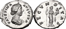 Faustina II, wife of Marcus Aurelius (died 176 AD).. AR Denarius, struck under M. Aurelius