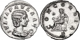 Julia Paula, first wife of Elagabalus (218-222).. AR Denarius, Rome mint, 220 AD