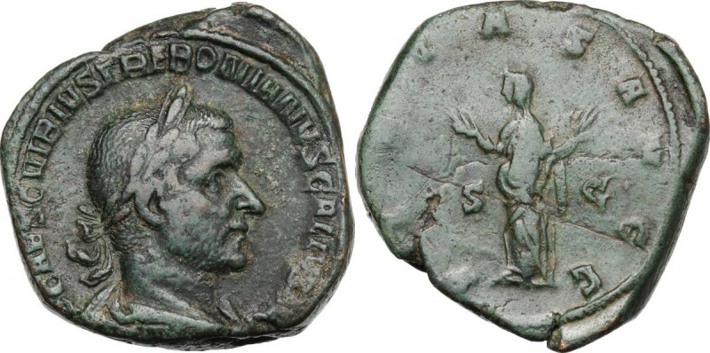 Trebonianus Gallus (251-253). AE Sestertius, Rome mint. D/ [IM]P CAES C VIBIVS T...