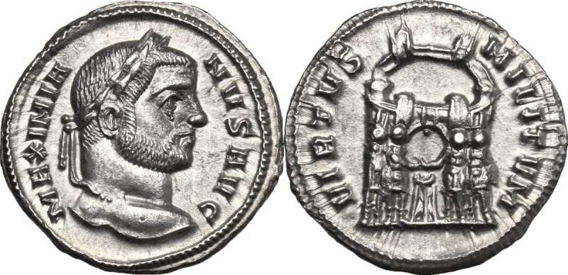 Maximianus (286-310). AR Argenteus, 294 AD. Rome mint. D/ MAXIMIANVS AVG. Laurea...