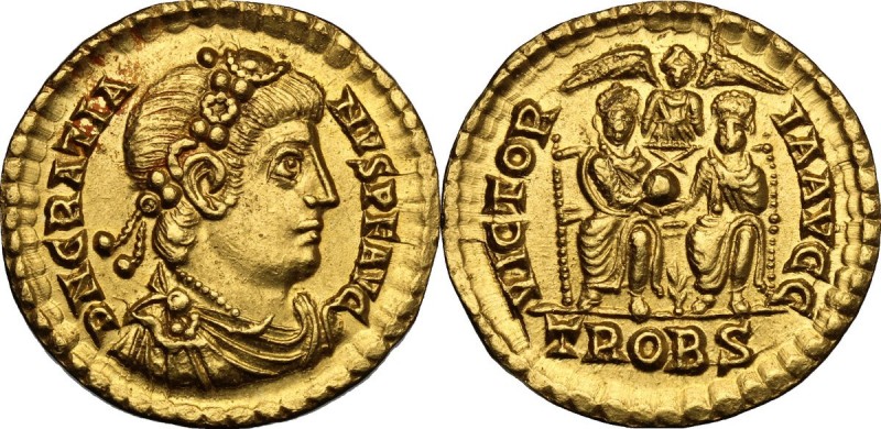 Gratian (367-383). AV Solidus, Treveri mint, 375-378 AD. D/ DN GRATIANVS PF AVG....