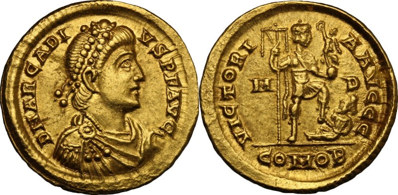 Arcadius (383-408). AV Solidus, Mediolanum mint, 395-402 AD. D/ DN ARCADI-VS PF ...