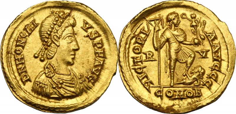Honorius (393-423). AV Solidus, Ravenna mint, 402-406 AD. D/ DN HONORIVS PF AVG....