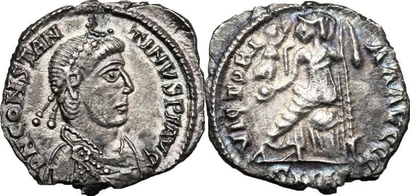 Constantine III (407-411). AR Siliqua, Arelate mint. D/ DN CONSTANTINVS PF AVG. ...