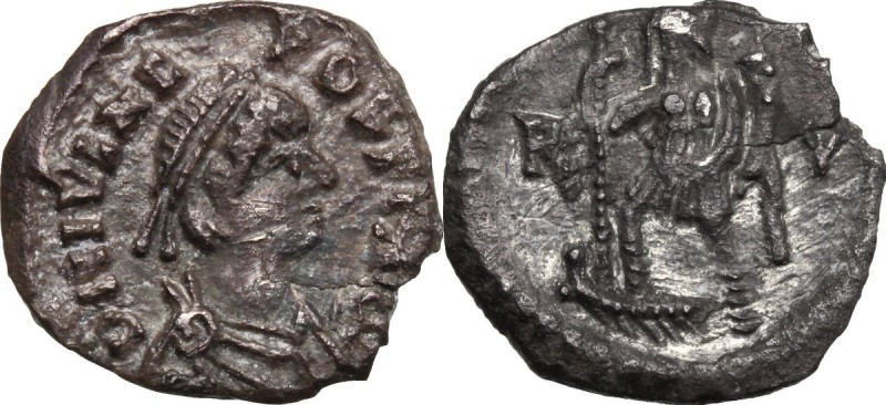 Julius Nepos (474-475). AR Half-Siliqua, Ravenna mint. D/ DN IVL NEPOS PF AVG. D...