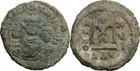 Heraclius (610-641), with Martina and Heraclius Constantine.. AE Follis, Ravenna mint