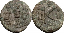 Heraclius (610-641), with Martina and Heraclius Constantine.. AE Half Follis, Ravenna mint
