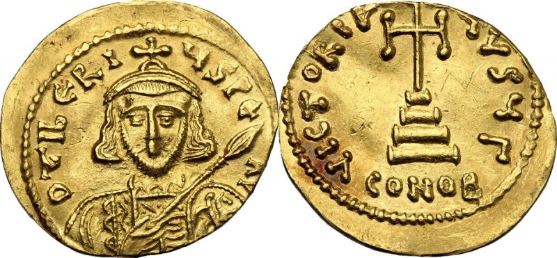 Tiberius III, Apsimar (698-705). AV Solidus, Constantinople mint. D/ Bust facing...