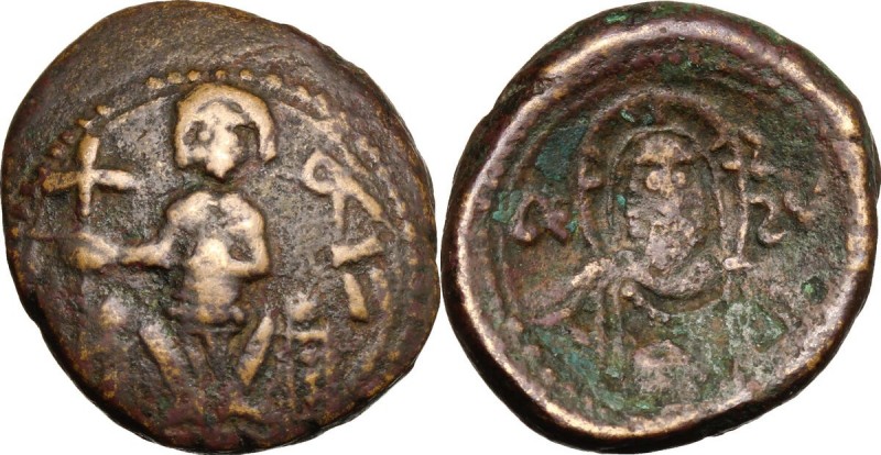 Messina. Ruggero II (1105-1154). Doppio follaro concavo, 1112-1130. D/ Ruggero s...
