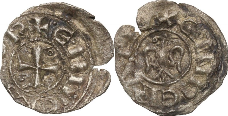 Messina. Enrico VI di Svevia (1194-1197). Denaro. D/ Croce patente; nel 2° e 3° ...