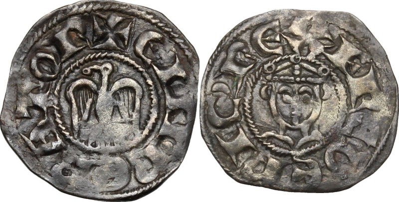 Messina. Enrico VI di Svevia con il figlio Federico (1196-1197). Denaro. D/ Aqui...