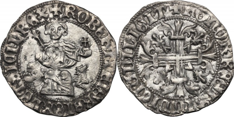 Napoli. Roberto d'Angiò (1309-1343). Gigliato. D/ Il Re coronato, seduto di fron...