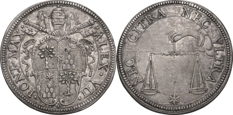 Roma. Alessandro VII (1655-1657), Fabio Chigi. Testone. D/ Stemma Chigi ovale sa...