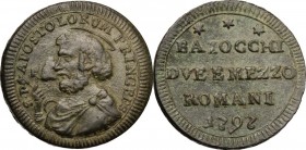 Roma.  Pio VI (1775-1799), Giovanni Angelo Braschi. Sampietrino da 2 e mezzo baiocchi 1797