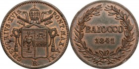 Roma.  Gregorio XVI (1831-1846), Bartolomeo Alberto  Cappellari. Baiocco 1841 A. XI