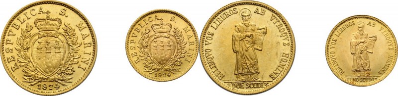 San Marino. Monetazione attuale (dal 1972). 2 Scudi e Scudo oro 1974. Mont. 1 e ...