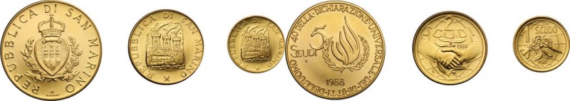 San Marino. Monetazione attuale (dal 1972). 5 Scudi, 2 Scudi e Scudo oro 1988. M...