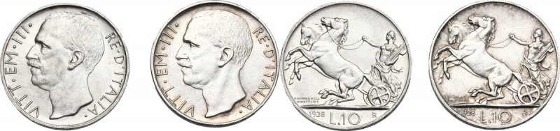 Vittorio Emanuele III (1900-1943). Lotto di due (2) monete da 10 lire 1928: una ...