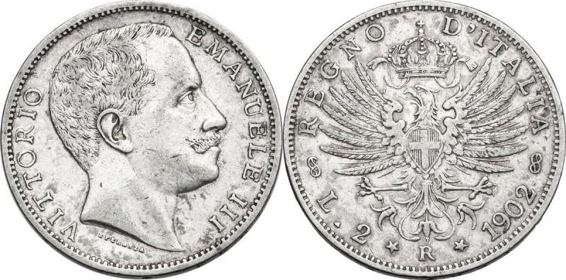 Vittorio Emanuele III (1900-1943). 2 lire 1902. Pag. 726. Mont. 141. AG. mm. 27....