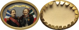 Vittorio Emanuele II (1820-1878).. Miniatura ovale in elegante cornice operata in bronzo dorato raffigurante Napoleone III e Vittorio Emanuele II all'...