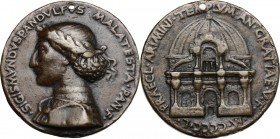 Sigismondo Pandolfo Malatesta (1432-1468), Signore di Rimini.. Medaglia di fondazione, 1450, per la costruzione della Chiesa di San Francesco a Rimini...