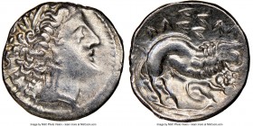 GAUL. Cisalpine. Uncertain mint. 2nd-1st centuries BC. AR drachm (16mm, 3h). NGC XF. Ca. 200 BC, types imitating Massalia, scorpion-head type. Female ...
