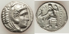 MACEDONIAN KINGDOM. Alexander III the Great (336-323 BC). AR tetradrachm (25mm, 16.75 gm, 3h). Choice XF, graffiti. Early posthumous issue of 'Amphipo...