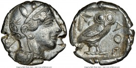 ATTICA. Athens. Ca. 440-404 BC. AR tetradrachm (25mm, 17.14 gm, 1h). NGC Choice XF 5/5 - 4/5. Mid-mass coinage issue. Head of Athena right, wearing cr...