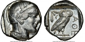 ATTICA. Athens. Ca. 440-404 BC. AR tetradrachm (25mm, 17.20 gm, 11h). NGC Choice XF 4/5 - 3/5, light graffito. Mid-mass coinage issue. Head of Athena ...