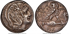 ATTICA. Athens. 2nd-1st centuries BC. AR tetradrachm (27mm, 11h). NGC XF. New Style coinage, ca. 96/5 BC, 12th month, Aropus, Mnasago, and Armoze, mag...