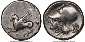 CORINTHIA. Corinth. Ca. 375-300 BC. AR stater (21mm, 4h). NGC VF. Pegasus flying left; Ϙ below / Head of Athena left, wearing Corinthian helmet pushed...