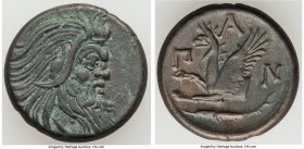CIMMERIAN BOSPORUS. Panticapaeum. 4th century BC. AE (22mm, 7.16 gm, 12h). Head of bearded Pan right / Π-A-N, forepart of griffin left, sturgeon left ...