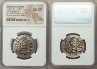 MYSIA. Pergamum. Ca. 180/167-133 BC. AR cistophorus (29mm, 12h). NGC Choice XF. Ca. 160-150 BC. Serpent emerging from cista mystica; all within ivy wr...