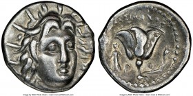 CARIAN ISLANDS. Rhodes. Ca. 250-200 BC. AR didrachm (19mm, 12h). NGC VF. Mnasimaxus, magistrate. Radiate head of Helios facing, turned slightly right,...