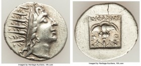 CARIAN ISLANDS. Rhodes. Ca. 88-84 BC. AR drachm (16mm, 2.18 gm, 12h). Choice XF. Plinthophoric standard, Euphanes, magistrate. Radiate head of Helios ...