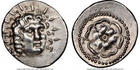 CARIAN ISLANDS. Rhodes. Ca. 84-30 BC. AR drachm (20mm, 4.25 gm, 12h). NGC Choice AU 5/5 - 3/5, brushed. Radiate head of Helios facing, turned slightly...