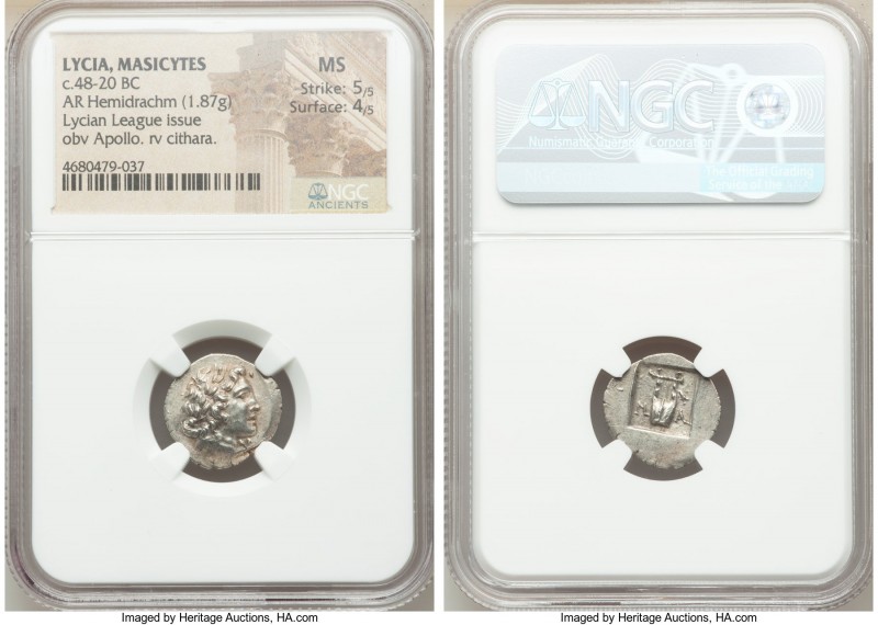 LYCIAN LEAGUE. Masicytes. Ca. 48-20 BC. AR hemidrachm (16mm, 1.87 gm, 1h). NGC M...