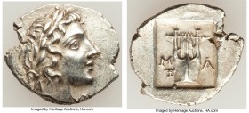 LYCIAN LEAGUE. Masicytes. Ca. 48-20 BC. AR hemidrachm (16mm, 2.08 gm, 12h). AU. Series 1. Laureate head of Apollo right; Λ-Y below / M-A, cithara (lyr...