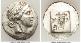 LYCIAN LEAGUE. Masicytes. Ca. 48-20 BC. AR hemidrachm (17mm, 2.05 gm, 12h). AU. Series 3. Laureate head of Apollo right; Λ-Y below / M-A, cithara (lyr...