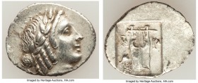 LYCIAN LEAGUE. Cragus. Ca. 48-20 BC. AR hemidrachm (17mm, 1.84 gm, 12h). XF. Series 5. Laureate head of Apollo right; Λ-Y below / K-P, cithara (lyre);...