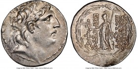 SELEUCID KINGDOM. Antiochus VII Euergetes (Sidetes) (138-129 BC). AR tetradrachm (28mm, 11h). NGC AU. Posthumous issue of Cappadocia. Diademed head of...