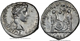 Augustus (27 BC-AD 14). AR denarius (18mm, 2h). NGC XF. Lugdunum, 2 BC-AD 4. CAESAR AVGVSTVS-DIVI F PATER PATRIAE, laureate head of Augustus right / A...