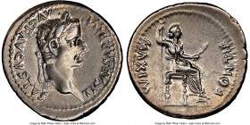 Tiberius (AD 14-37). AR denarius (20mm, 5h). NGC XF. Lugdunum, ca. AD 18-35. TI CAESAR DIVI-AVG F AVGVSTVS, laureate head of Tiberius right / PONTIF-M...