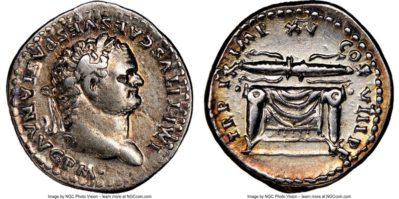 Titus, as Augustus (AD 79-81). AR denarius (19mm, 6h). NGC Choice VF, brushed. R...