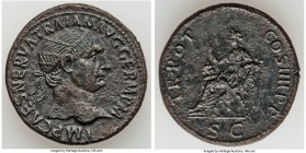 Trajan (AD 98-117). AE dupondius (27mm, 12.25gm, 7h). XF, tooled. IMP CAES NERVA TRAIAN AVG GERM P M, radiate head of Trajan right / TR POT-COS IIII P...