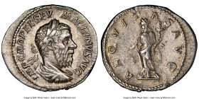 Macrinus (AD 217-218). AR denarius (20mm, 12h). NGC XF. Rome, AD 217-218. IMP C M OPEL SEV MACRINVS AVG, laureate, draped bust of Macrinus right, with...