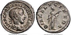 Gordian III (AD 238-244). AR denarius (20mm, 12h). NGC Choice AU. Rome, summer AD 241. IMP GORDIANVS PIVS FEL AVG, laureate, draped and cuirassed bust...