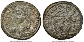 Constans, as Augustus (AD 337-350). AE centenionalis (21mm, 6h). NGC AU. Aquileia, 3rd officina, AD 348-350. D N CONSTA-NS P F AVG, laureate or pearl-...