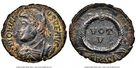 Jovian (AD 363-364). AE3 or nummus (21mm, 11h). NGC XF, light smoothing. Heraclea, 1st officina. D N IOVIAN-VS P F AVG, pearl-diademed, draped and cui...