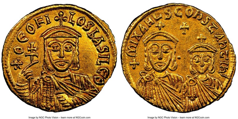 Theophilus (AD 829-842), with Michael II Armorian and Constantine. AV solidus (2...